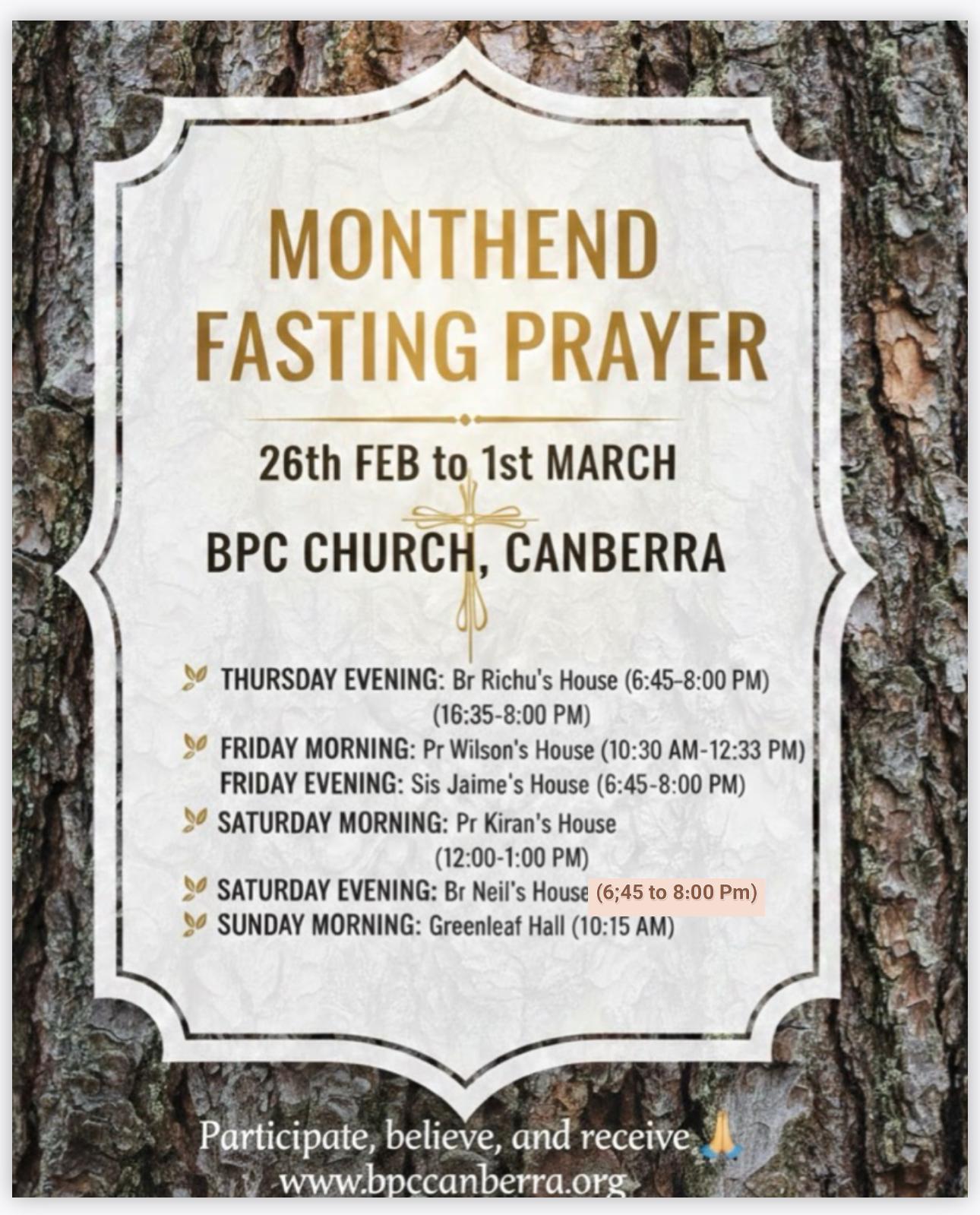 Monthend Fasting Prayer